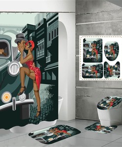 Stylish African Girls Shower Curtain With Anti-Slip Flannels And Waterproof Bath Accessories