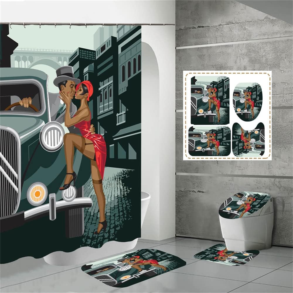 Stylish African Girls Shower Curtain With Anti-Slip Flannels And Waterproof Bath Accessories