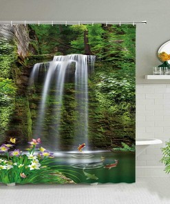 Stylish And Natural Scenery 3D Waterfall Landscape Shower Curtain For Home Bathroom