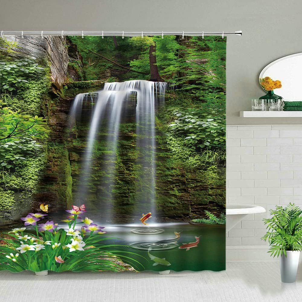 Stylish And Natural Scenery 3D Waterfall Landscape Shower Curtain For Home Bathroom