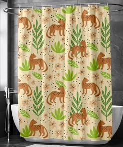 Stylish & Attractive Leopards & Leaves Bathroom Shower Curtain for Gift