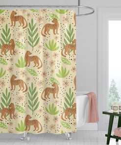 Stylish & Attractive Leopards & Leaves Bathroom Shower Curtain for Gift