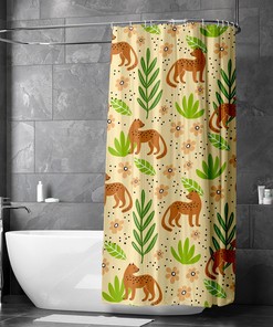 Stylish & Attractive Leopards & Leaves Bathroom Shower Curtain for Gift