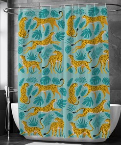 Stylish & Attractive Leopards & Leaves Bathroom Shower Curtain for Gift