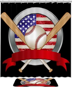 Stylish Baseball American Flag Shower Curtain In Black, Perfect For Any Sports-Themed Bathroom Decor