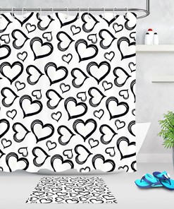 Stylish Black And White Heart Pattern Shower Curtain For A Modern Bathroom Decor