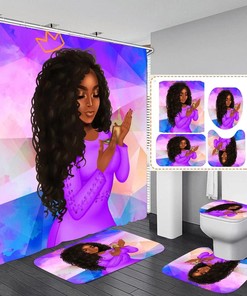 Stylish Black Girl Bathroom Decorr Set With African American Woman Shower Curtain