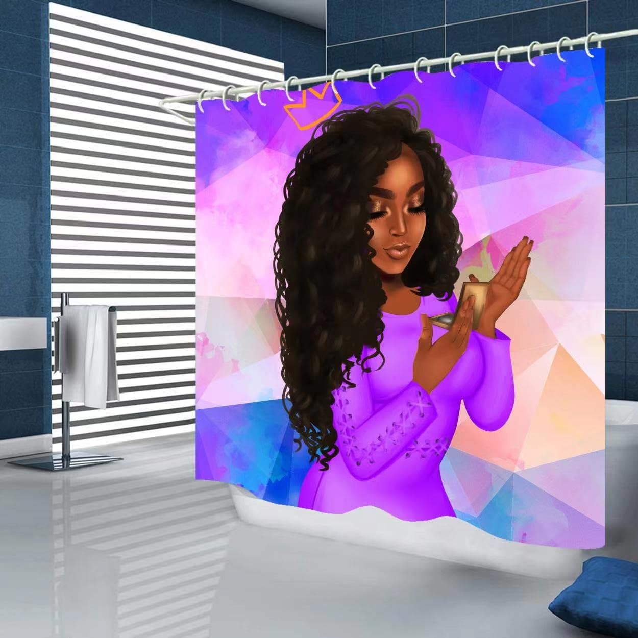 Stylish Black Girl Bathroom Decorr Set With African American Woman Shower Curtain - Image 2