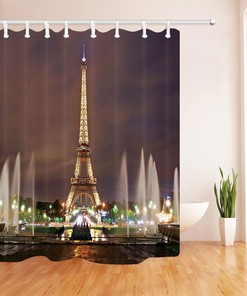 Stylish Eiffel Tower Art Print Waterproof Fabric Shower Curtain 