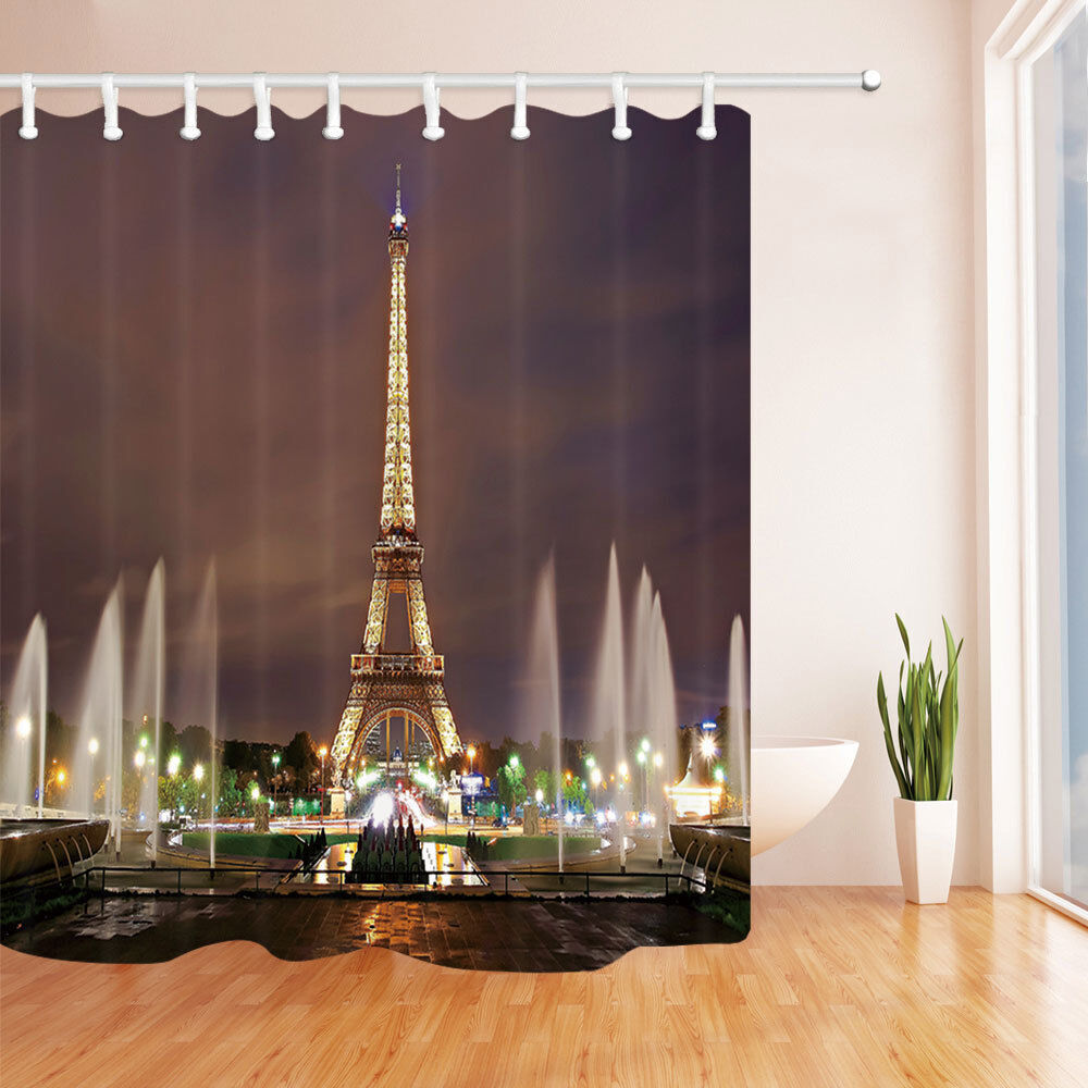 Stylish Eiffel Tower Art Print Waterproof Fabric Shower Curtain