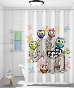 Stylish Elephant Shower Curtain With Cartoon Shower Curtain Design For A Nordic Style Bathroom Decoration