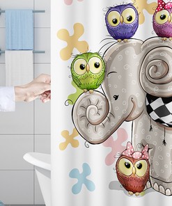 Stylish Elephant Shower Curtain With Cartoon Shower Curtain Design For A Nordic Style Bathroom Decoration