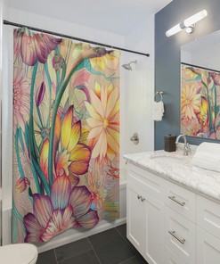 Stylish Floral Shower Curtain With Botanical Art Print - Add Some Elegance To Your Bathroom