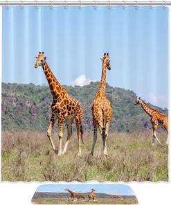 Stylish Giraffes Shower Curtain, Waterproof Fabric Bathroom Curtain