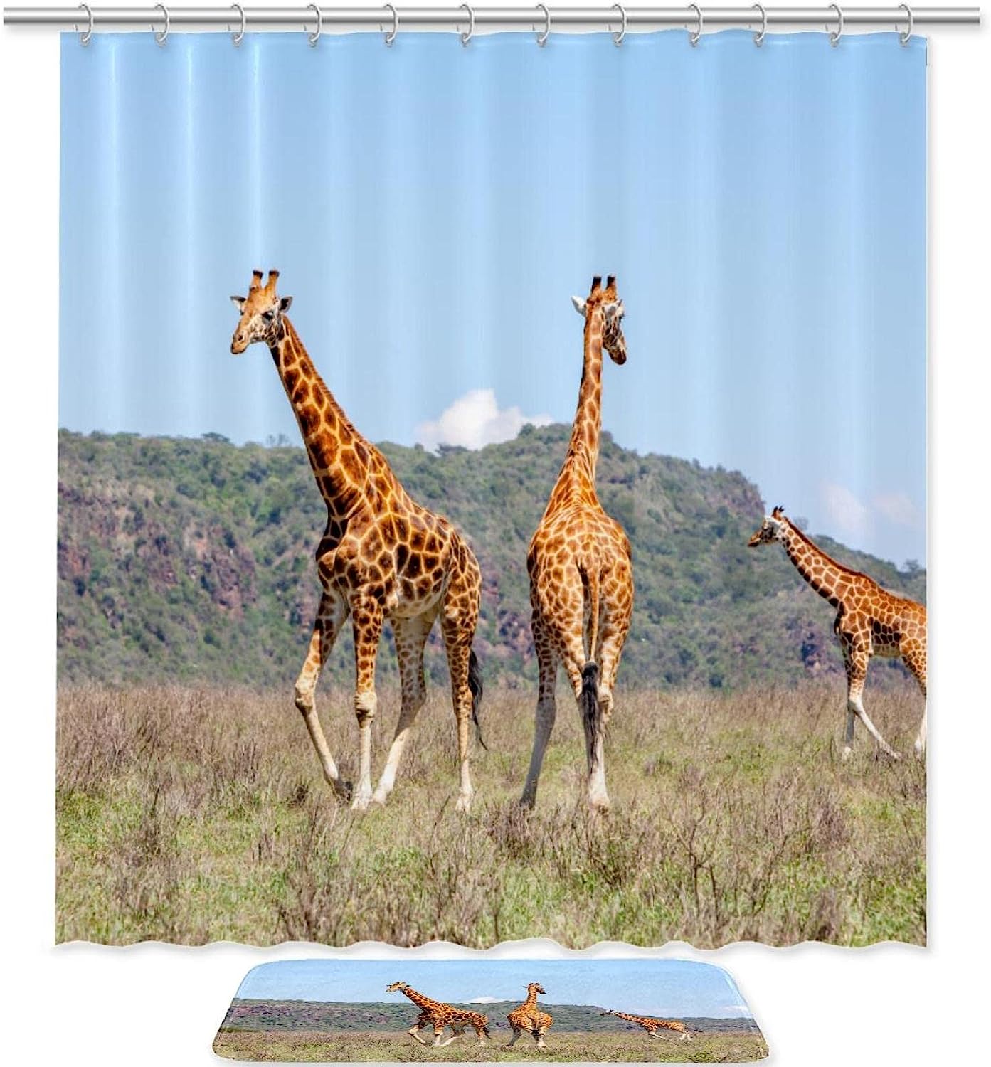 Stylish Giraffes Shower Curtain, Waterproof Fabric Bathroom Curtain