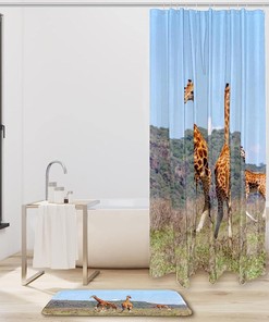 Stylish Giraffes Shower Curtain, Waterproof Fabric Bathroom Curtain