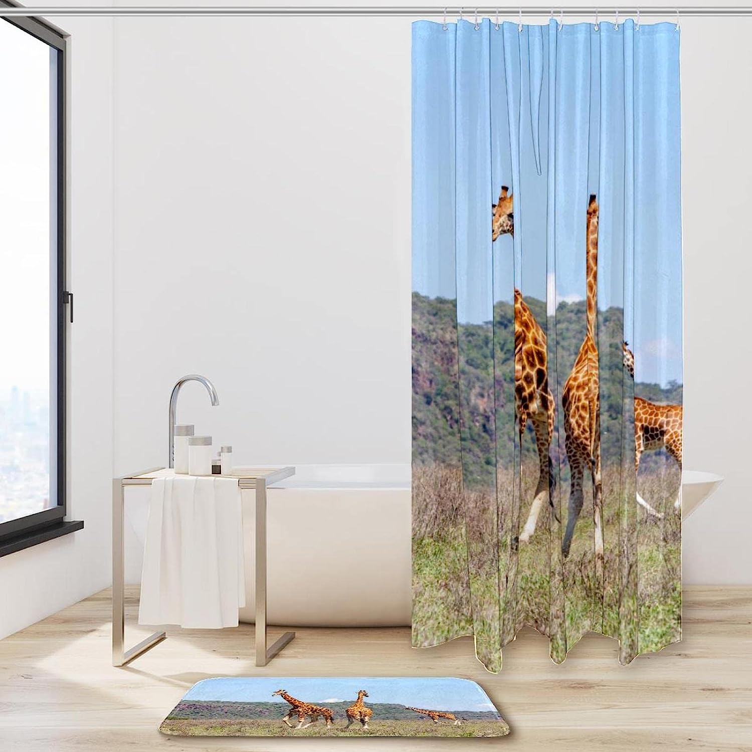 Stylish Giraffes Shower Curtain, Waterproof Fabric Bathroom Curtain