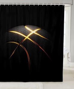 Stylish Gold Lines Print Basketball Shower Curtain for Sports Bathroom Decor