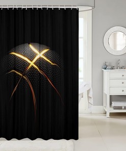 Stylish Gold Lines Print Basketball Shower Curtain for Sports Bathroom Decor