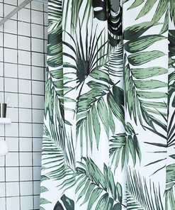 Stylish Green Palm and Banana Leaf Shower Curtain for a Chic Bathroom