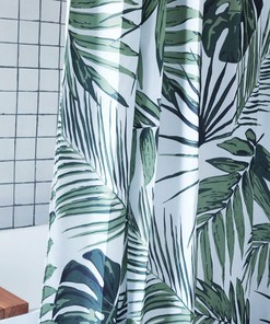 Stylish Green Palm and Banana Leaf Shower Curtain for a Chic Bathroom