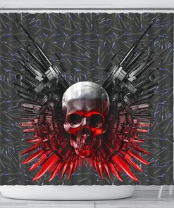 Stylish Gun And Skull Print Shower Curtain With Unique Bathroom Decor 