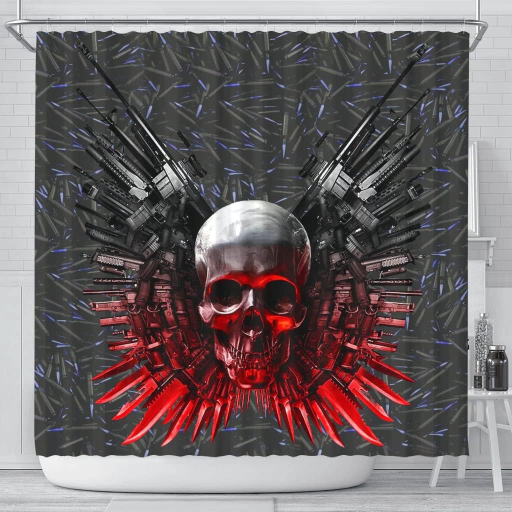 Stylish Gun And Skull Print Shower Curtain With Unique Bathroom Decor