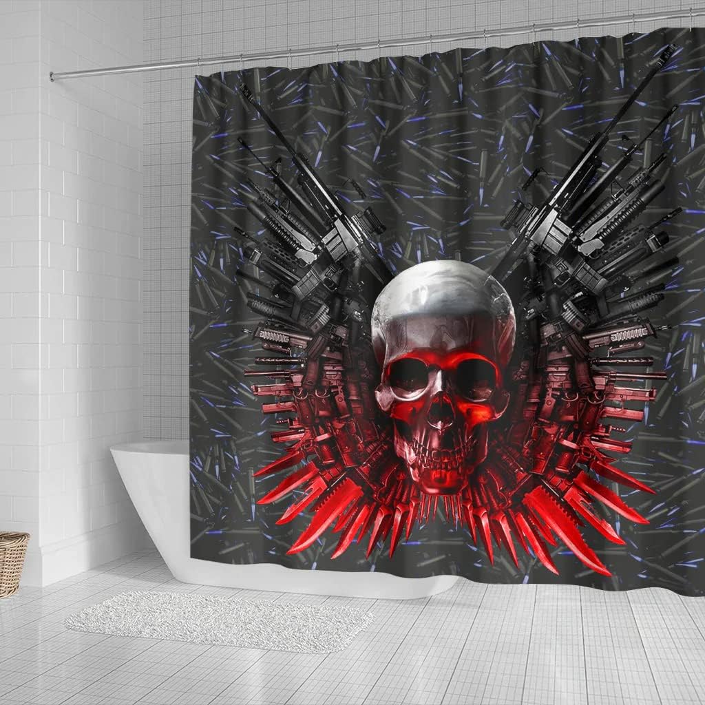 Stylish Gun And Skull Print Shower Curtain With Unique Bathroom Decor