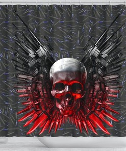 Stylish Gun And Skull Print Shower Curtain With Unique Bathroom Decor