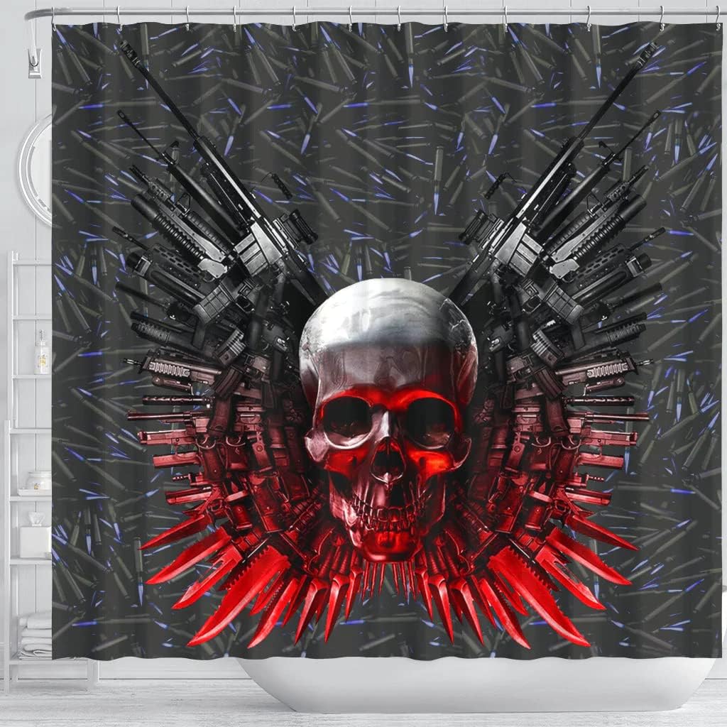 Stylish Gun And Skull Print Shower Curtain With Unique Bathroom Decor