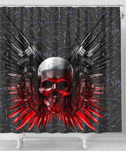 Stylish Gun And Skull Print Shower Curtain With Unique Bathroom Decor