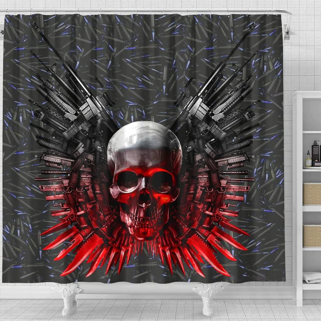 Stylish Gun And Skull Print Shower Curtain With Unique Bathroom Decor