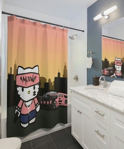 Stylish Hello Kitty Gangster Shower Curtain - One Sided Print For Your Bathroom Decor