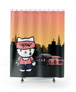 Stylish Hello Kitty Gangster Shower Curtain - One Sided Print For Your Bathroom Decor