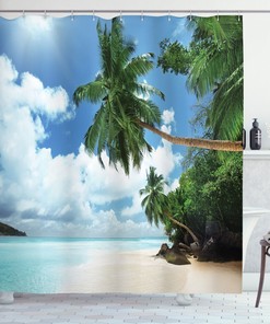 Stylish Island Lagoon Palm Leaf Jungle Shower Curtain for Modern Bathroom Decor 