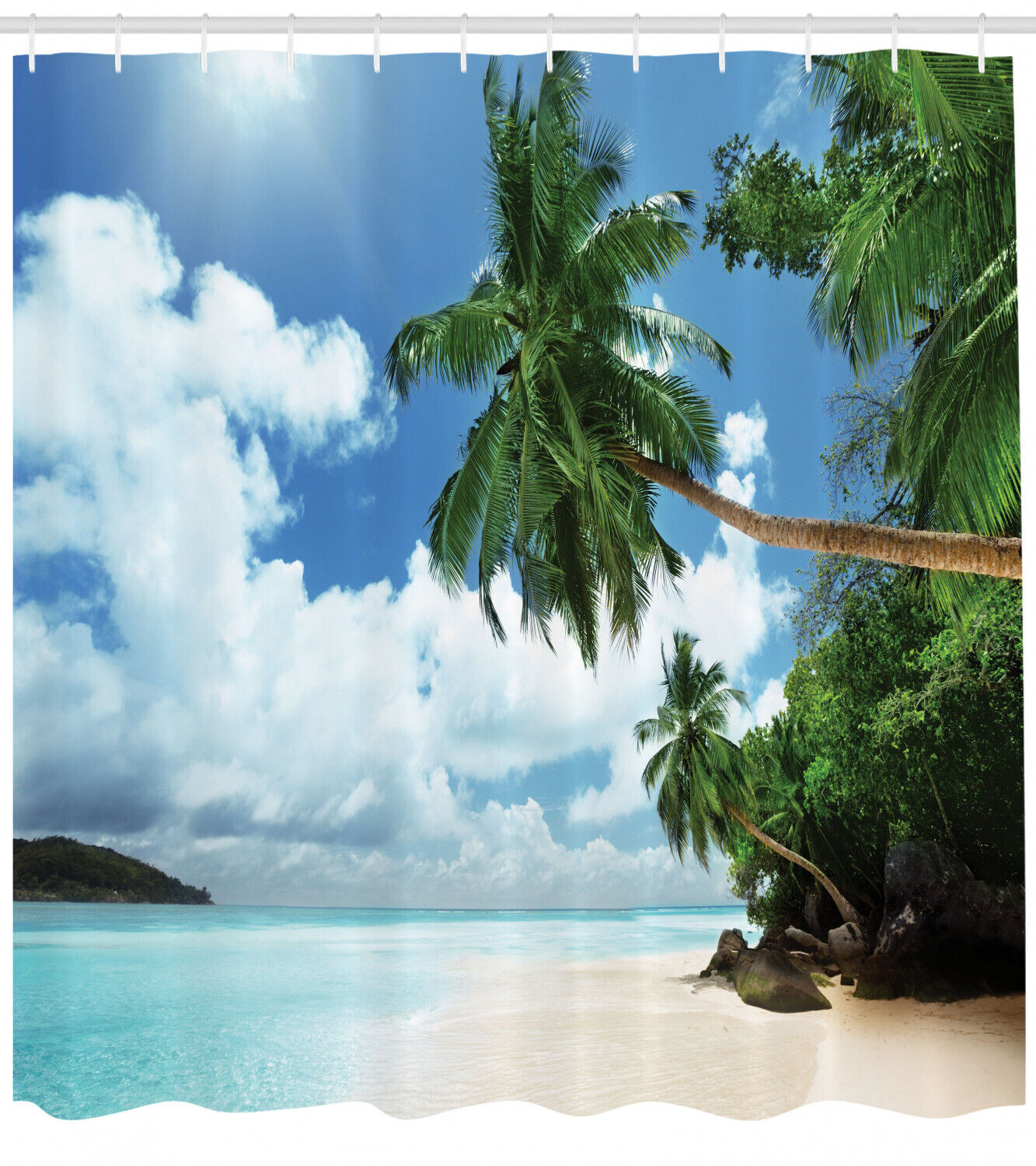 Stylish Island Lagoon Palm Leaf Jungle Shower Curtain for Modern Bathroom Decor