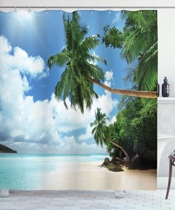 Stylish Island Lagoon Palm Leaf Jungle Shower Curtain for Modern Bathroom Decor