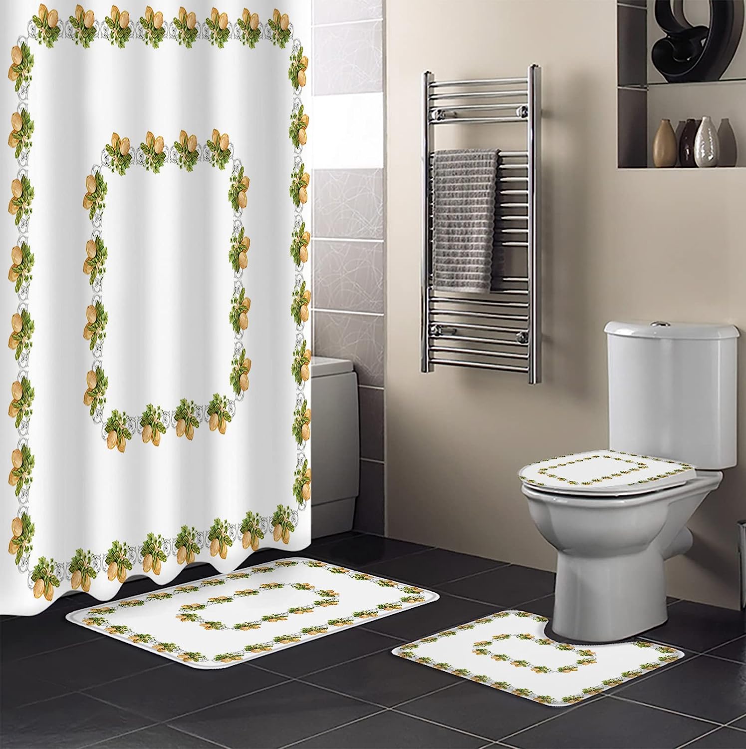 Stylish Lemon Pattern Shower Curtain for Modern Bathroom