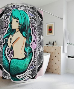 Stylish Mermaid Art Shower Curtain - Abstract Art Design Print for Modern Bathroom Decor in Teal