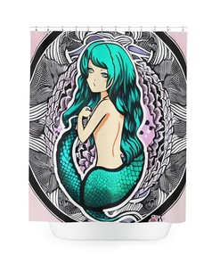 Stylish Mermaid Art Shower Curtain - Abstract Art Design Print for Modern Bathroom Decor in Teal