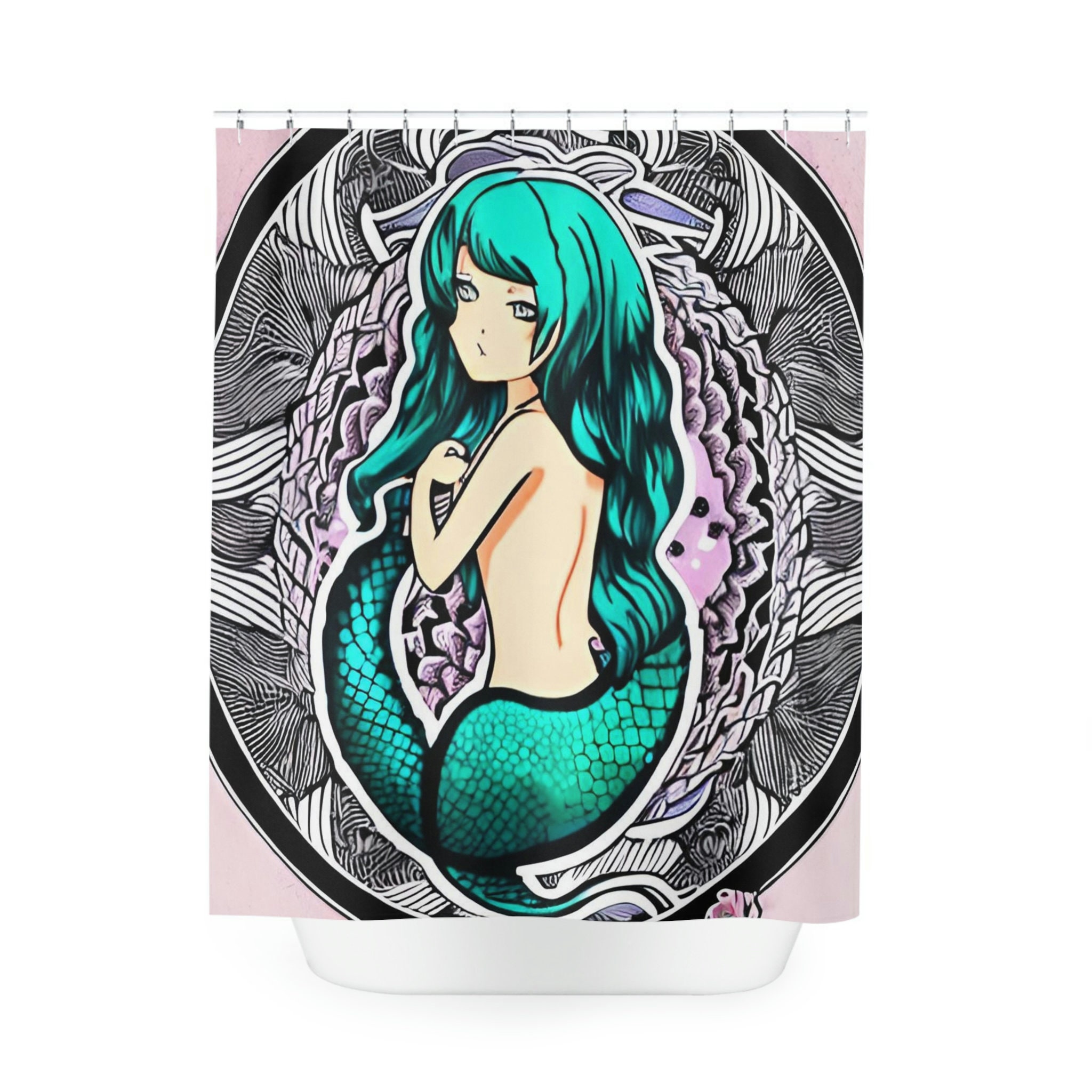Stylish Mermaid Art Shower Curtain - Abstract Art Design Print for Modern Bathroom Decor in Teal