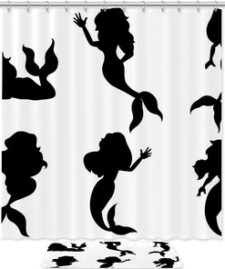 Stylish Mermaid Silhouette Shower Curtain - Water Resistant Bathroom Curtain 