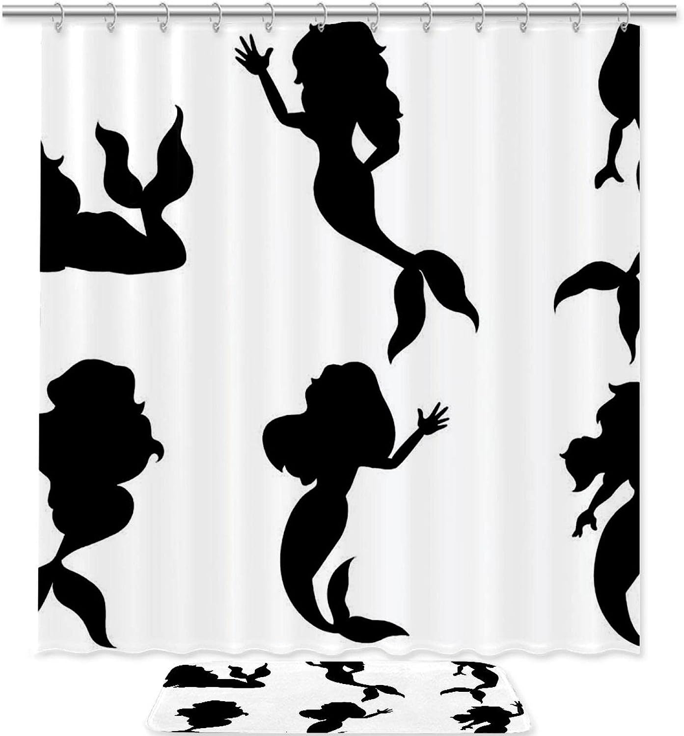 Stylish Mermaid Silhouette Shower Curtain - Water Resistant Bathroom Curtain