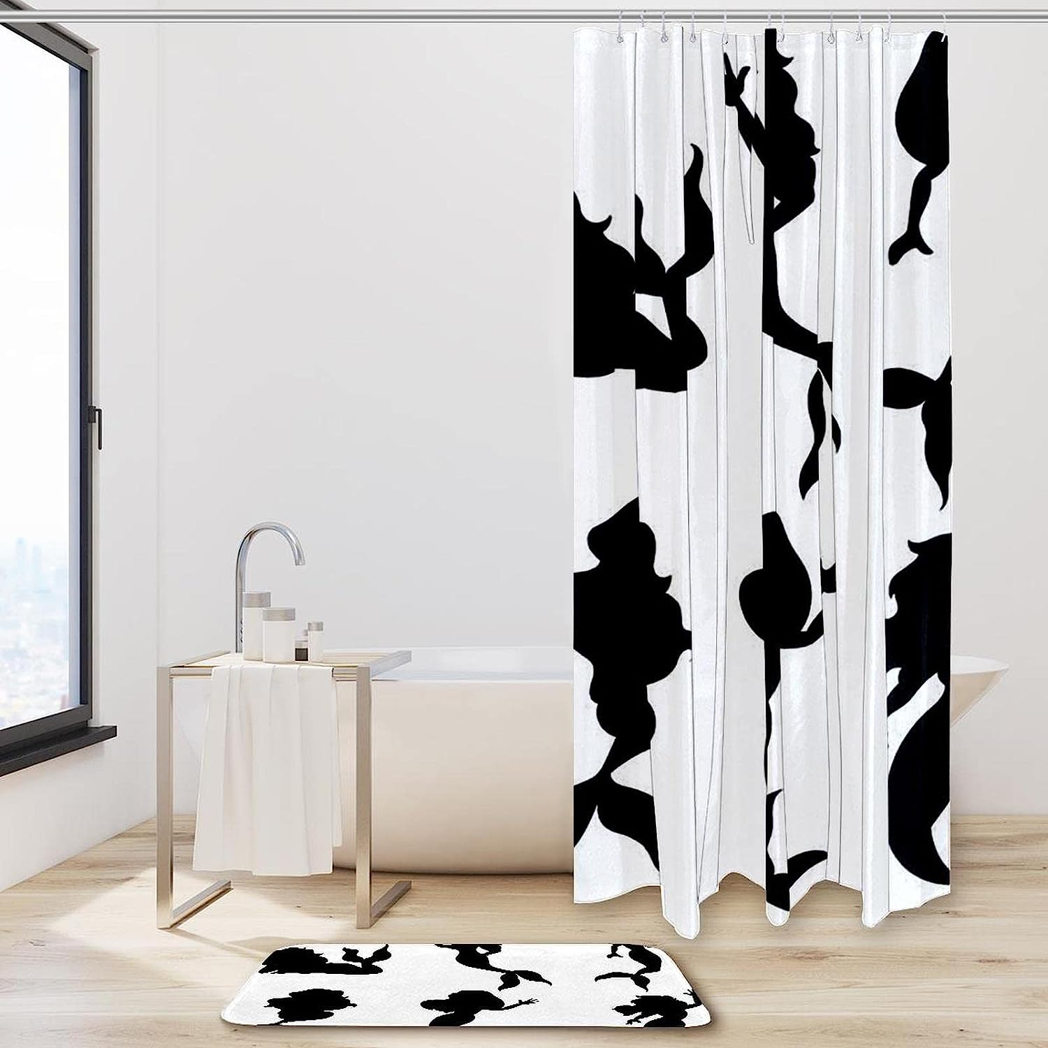 Stylish Mermaid Silhouette Shower Curtain - Water Resistant Bathroom Curtain