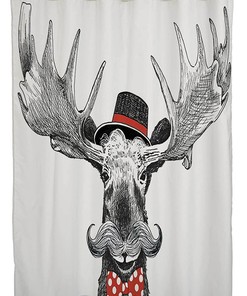 Stylish Moose Fabric Bathroom Curtain - Avnaalvl Large Handlebar Animals Wildlife Design