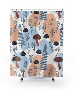 Stylish Mushroom Forest Shower Curtain for Botanic Bathroom Decor