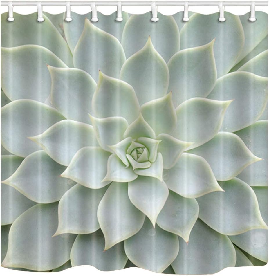 Stylish Nature-inspired Fabric Shower Curtain with Tropical Desert Succulent Plant and Lotus Petals Texture Print