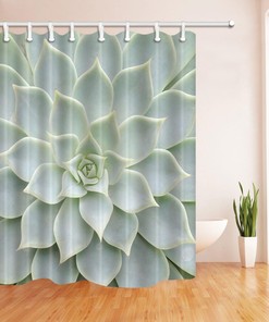 Stylish Nature-inspired Fabric Shower Curtain with Tropical Desert Succulent Plant and Lotus Petals Texture Print