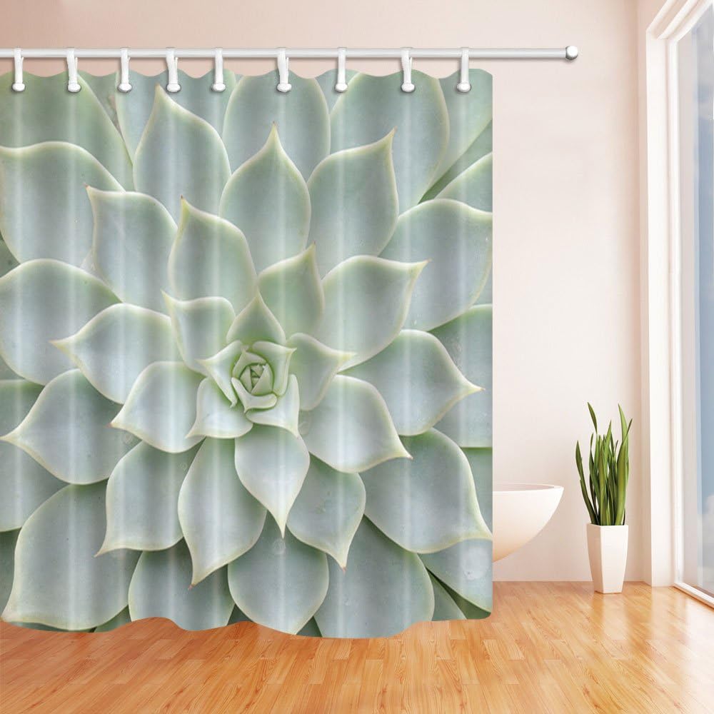 Stylish Nature-inspired Fabric Shower Curtain with Tropical Desert Succulent Plant and Lotus Petals Texture Print