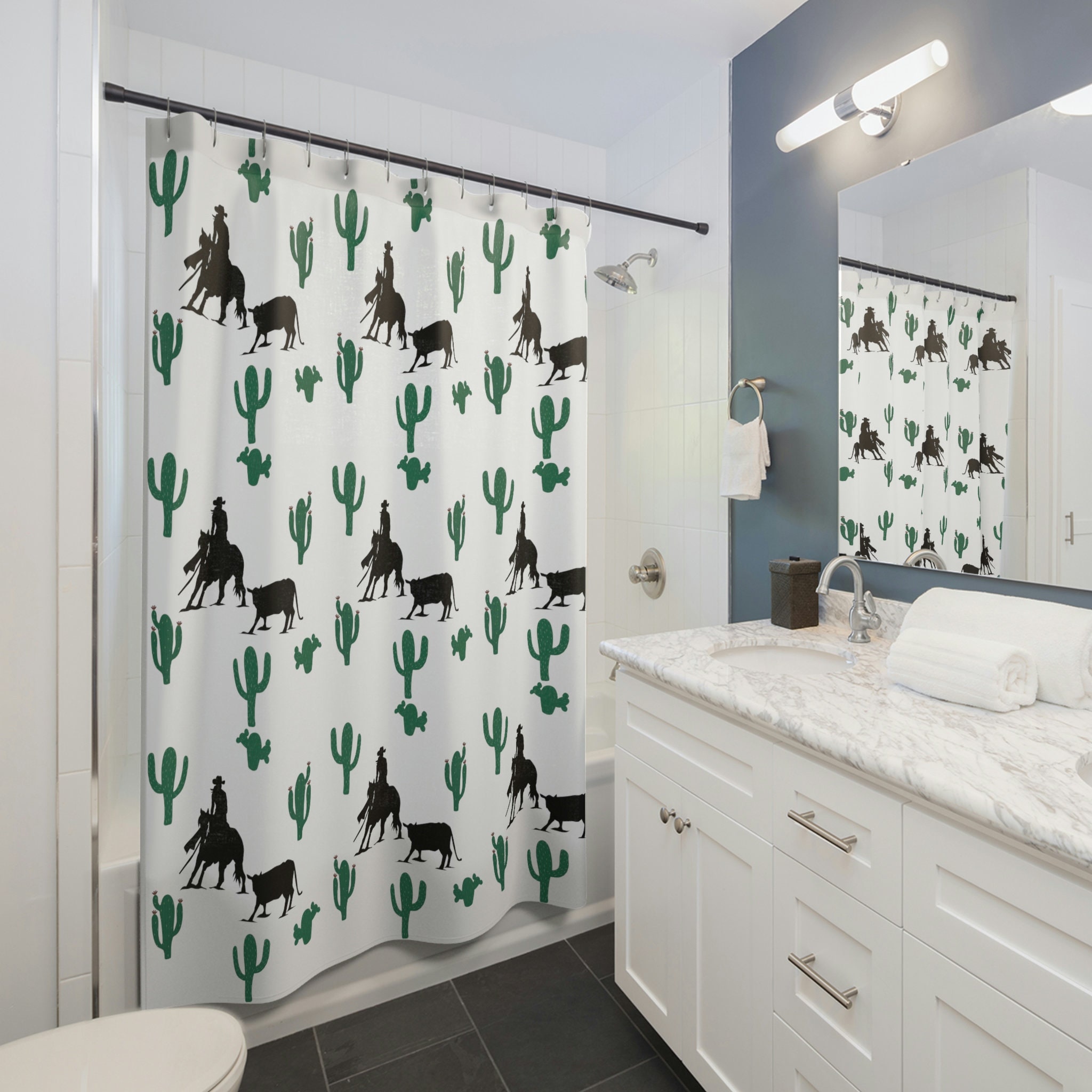 Stylish Ncha Cutting Horse And Reining Cow Shower Curtain - Great For Western Fans